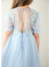 Baby Blue Embroidery Tulle Chic Flower Girl Dress